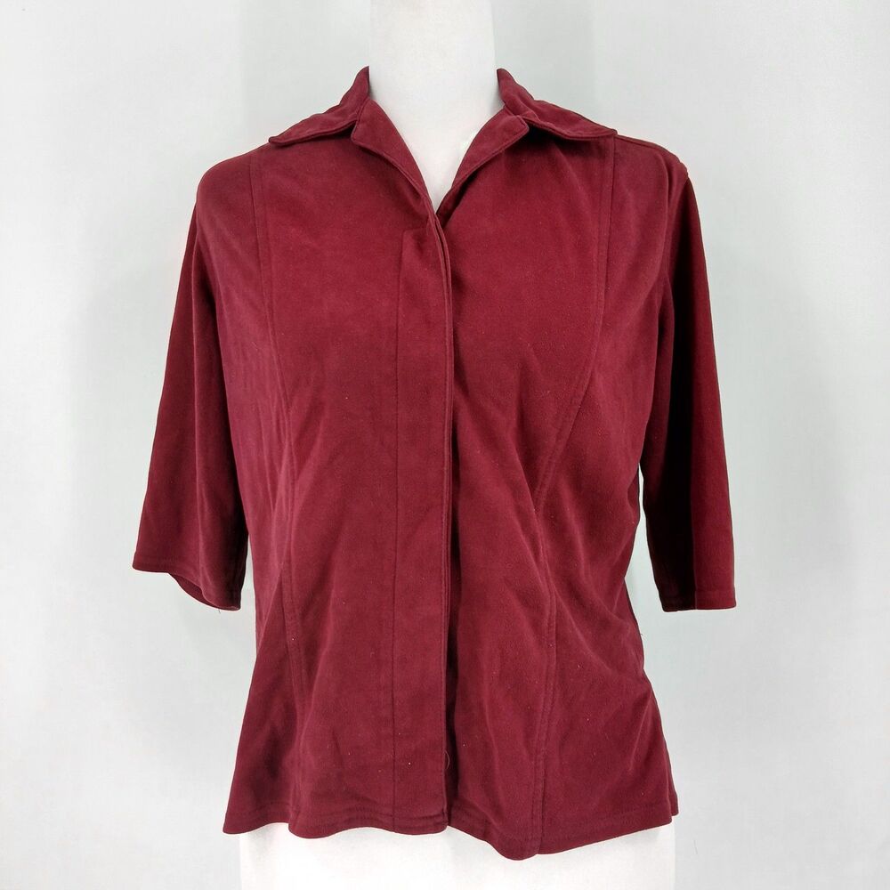 Kathy Ireland Womens Maroon Burgundy Suede 3/4 Sleeve Top Size Medium